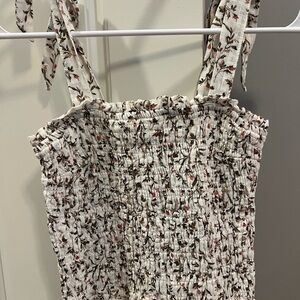 Abercrombie & Fitch Cream Floral Smocked Tank Top with Tie Shoulders